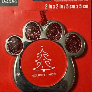 Red and Silver Paw Print Ornament